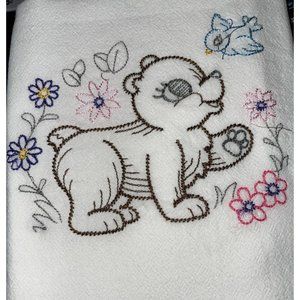 Dishtowel Woodland Animal Bear Bird Flowers 100% Cotton Handmade 32" x 36" NEW